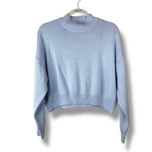 H&M Divided Jumper Light Blue Soft Knit Mock Neck Dropped Shoulder Sweater Large